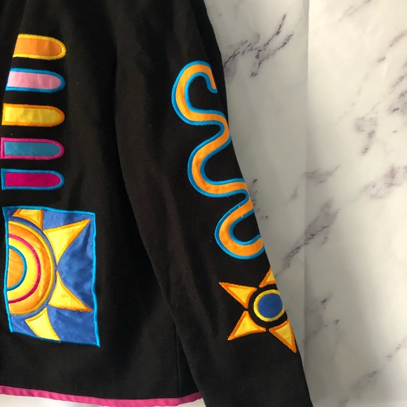 VINTAGE INDIGO MOON RETRO FUNKY EMBROIDERED BLAZER JACKET - Picture 5 of 11